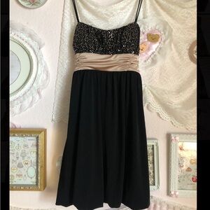 Formal Gyaru/gal Black Mini Dress with Satin Ribbon and Sequin Details
